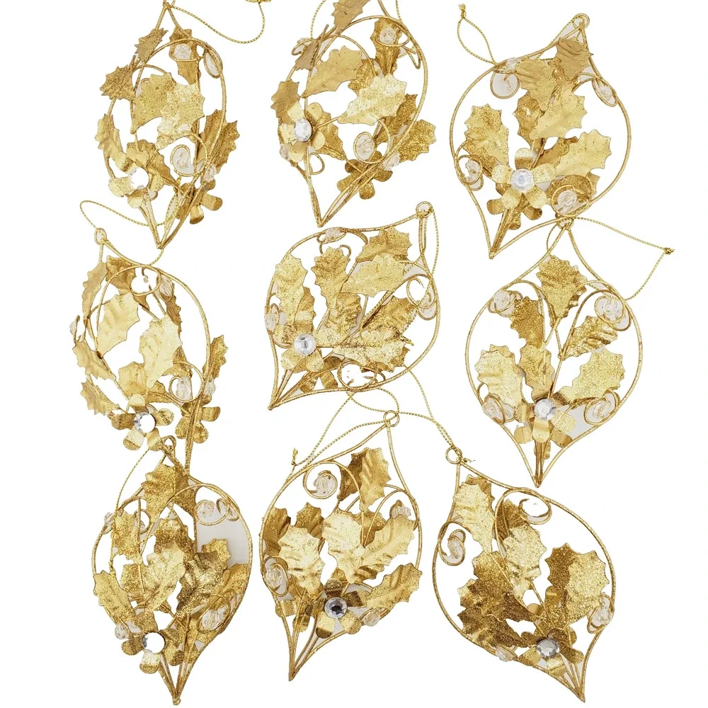 Vintage Jeweled & Beaded Floral 3D Cut Holiday Ornament X9 Gold 5